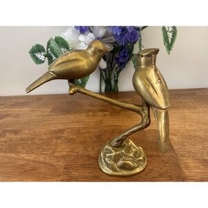 Vintage Brass Birds on Branch Figurine Sculpture MCM Decor Holiday Gift Cardinal